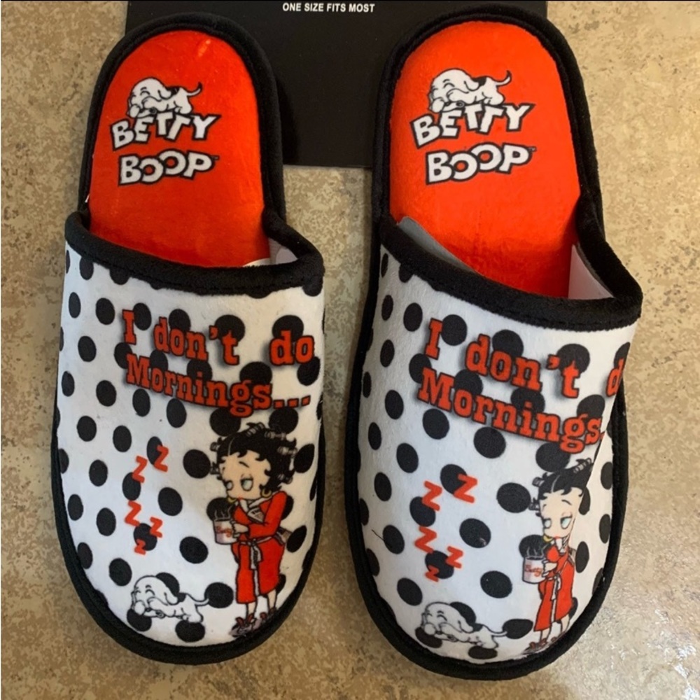 New! Betty Boop Slip On “I Don't Do Mornings” Slippers. ~ One Size Fits Most